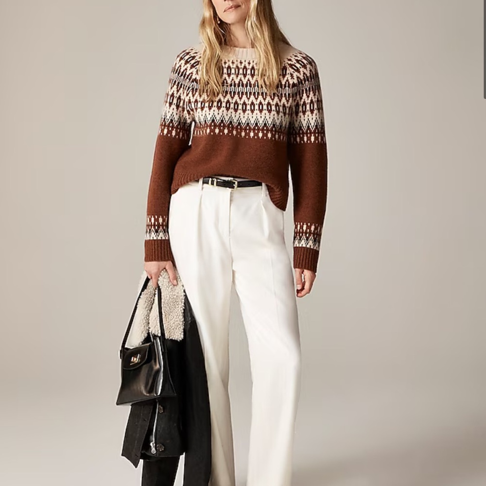 J. Crew Brown & Cream Fair Isle Crewneck Sweater